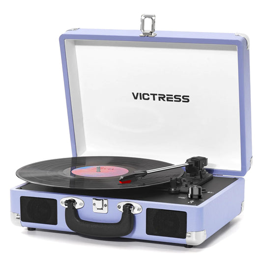 VICTRESS Purple Vinyl Record Player Portable Suitcase